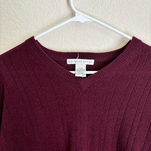Geoffrey Beene Mens Burgundy Large Cashmere Sweater V Neck Pullover Winter - Picture 2 of 9